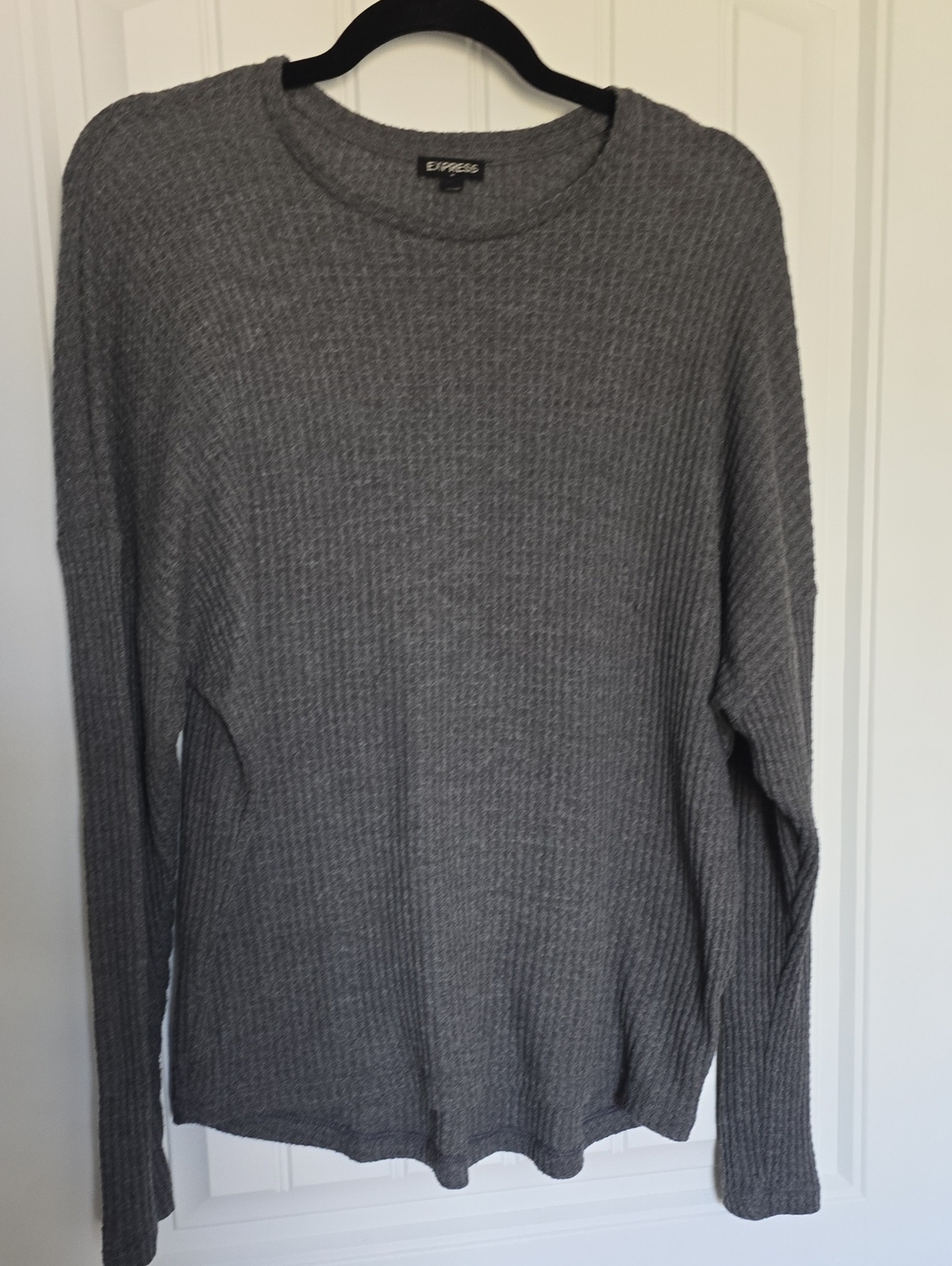 Express Women’s Gray Waffle Crewneck Sweater